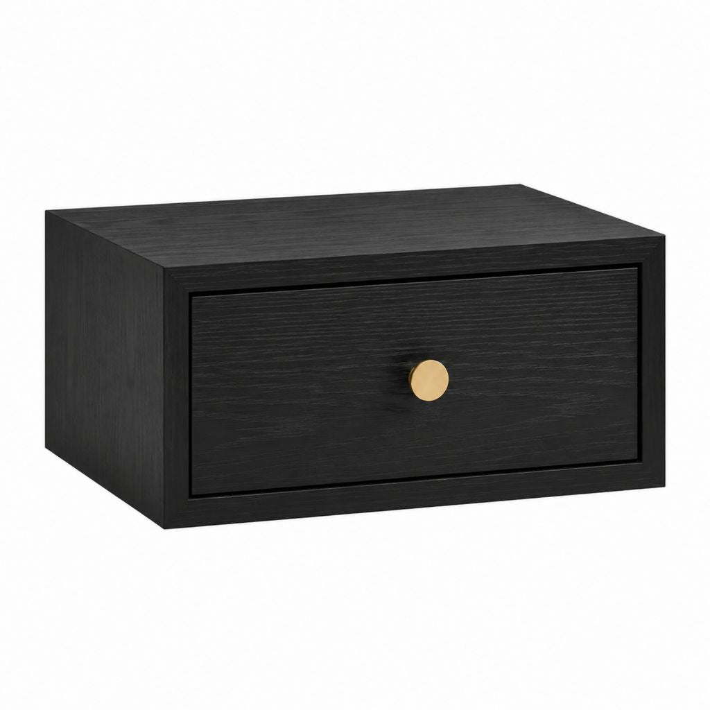 Table de chevet murale à tiroir noire en MDF rectangulaire 40 x 35 x 20 cm