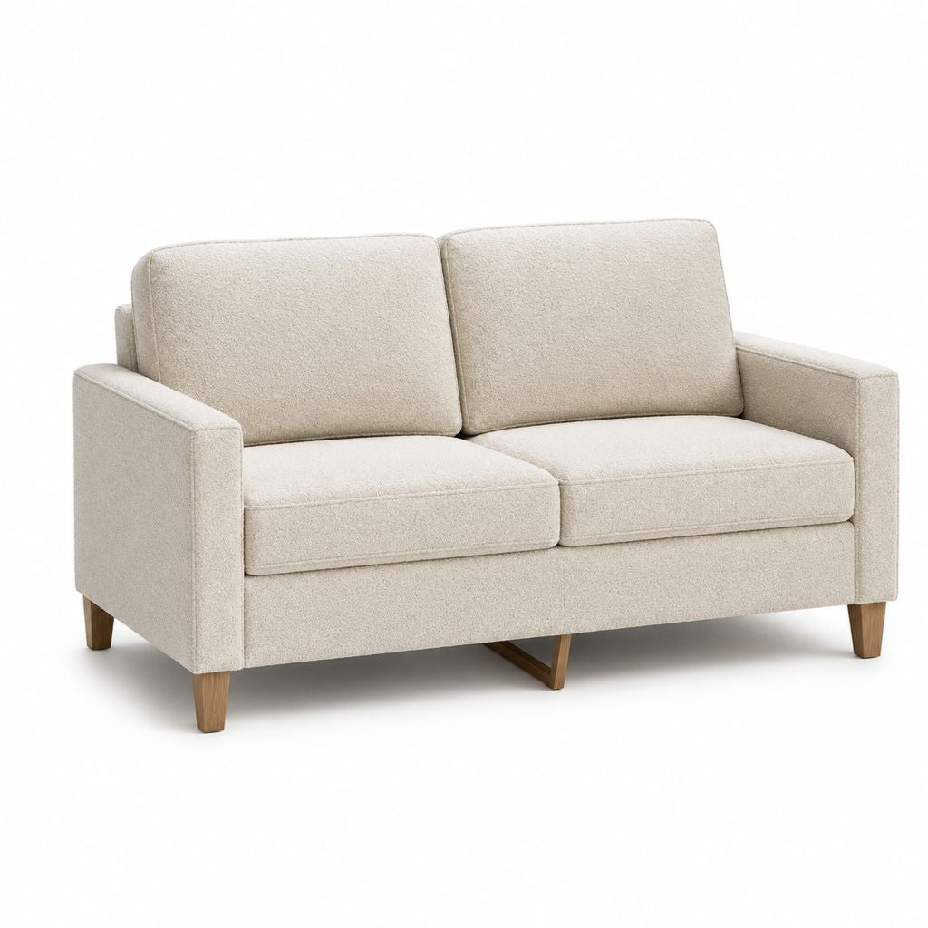 Canapé 2 places rectangulaire beige en polyester avec pieds en bois massif 160 x 85 x 85 cm