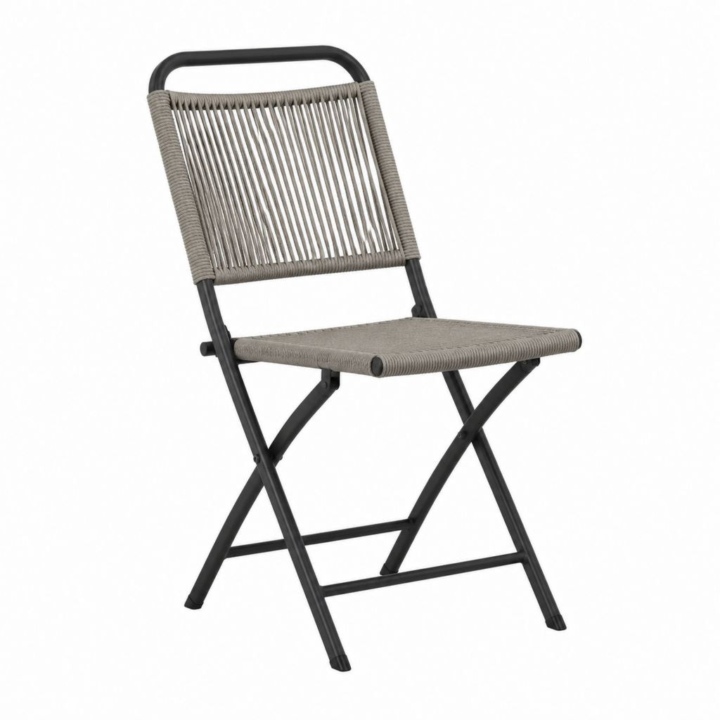 Chaise de jardin pliante gris et noir en acier et corde PE 45 x 56 x 85 cm