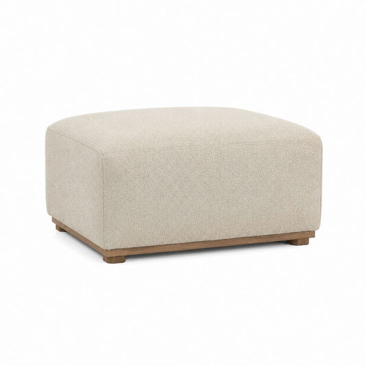 Repose-pieds pouf rectangulaire beige en polyester bouclette 90 x 70 x 42 cm