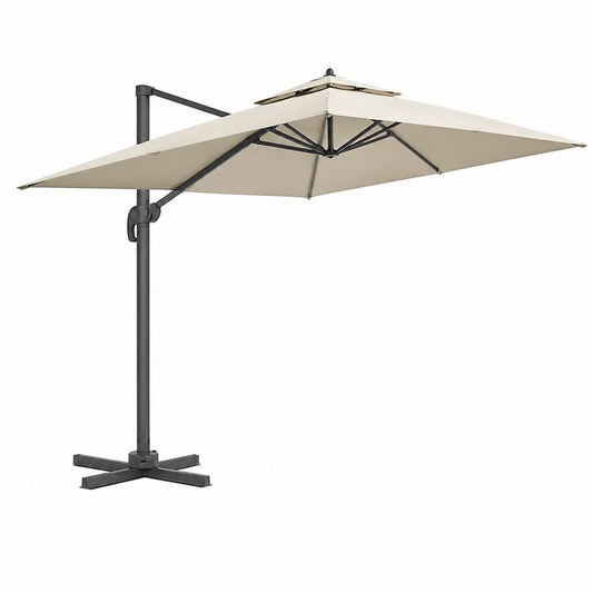 Parasol déporté carré beige en polyester avec structure en acier 300 x 300 x 250 cm