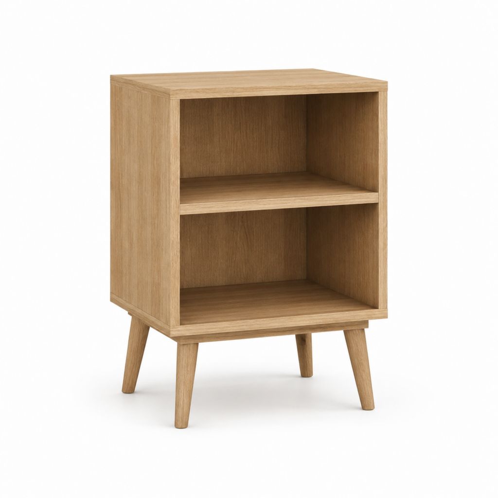Table de chevet avec 2 niches en panneaux de particules décor chêne 40 x 35 x 60 cm