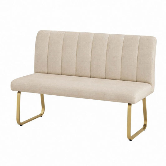 Banc de chambre rembourré beige en polyester avec pieds en acier doré 120 x 60 x 85 cm