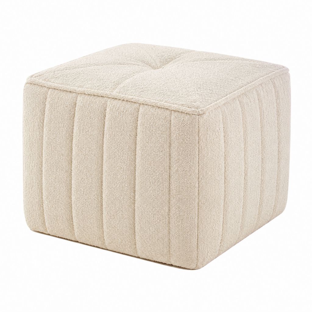 Pouf repose-pieds carré beige en polyester bouclé 45 x 45 x 45 cm