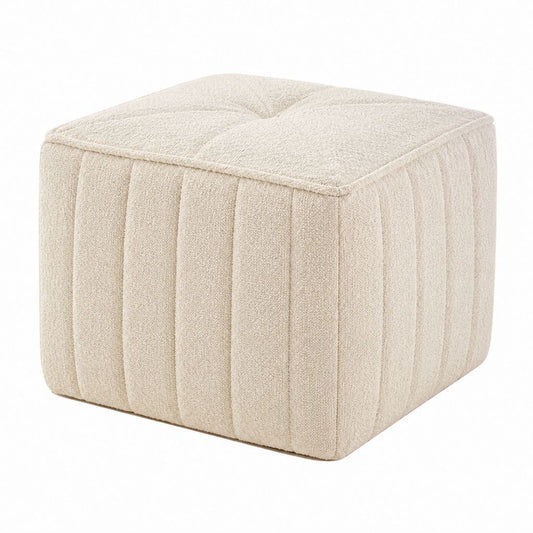 Pouf repose-pieds carré beige en polyester bouclé 45 x 45 x 45 cm