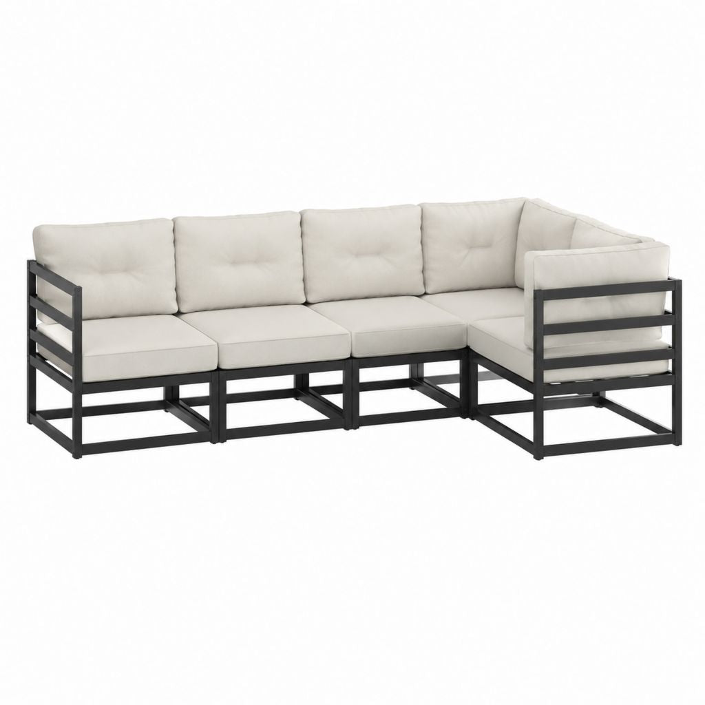 Canapé de jardin d’angle modulable 4 places noir et beige en acier et polyester 280 x 140 x 65 cm