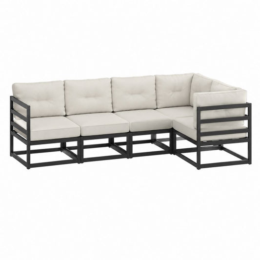 Canapé de jardin d’angle modulable 4 places noir et beige en acier et polyester 280 x 140 x 65 cm