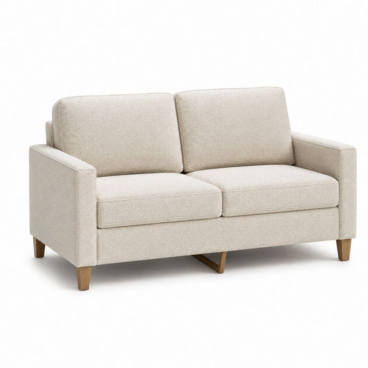 Canapé 2 places rectangulaire beige en polyester avec pieds en bois massif 160 x 85 x 85 cm