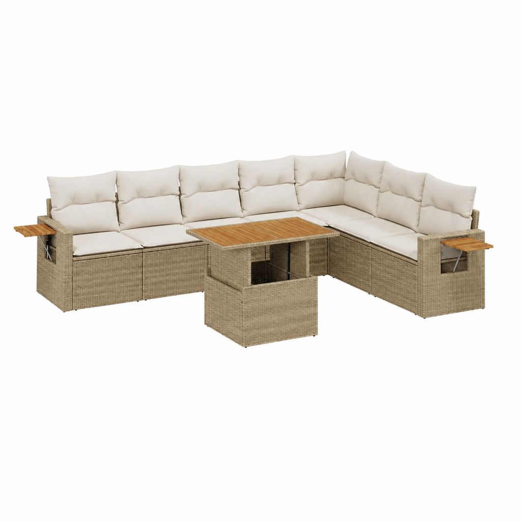 Salon de jardin d'angle 6 places beige et marron en résine tressée PE avec table basse 250 x 190 x 85 cm