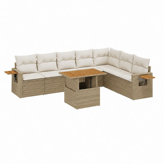 Salon de jardin d'angle 6 places beige et marron en résine tressée PE avec table basse 250 x 190 x 85 cm